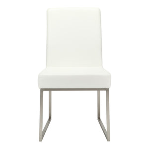 HomeRoots Set of Two Modern White Faux Leather Dining Chairs with Silver Legs for Stylish Comfort & Versatility 527868