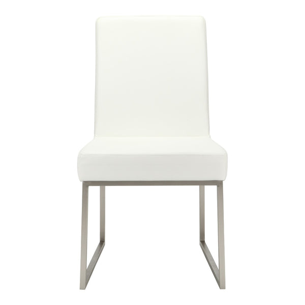 HomeRoots Set of Two Modern White Faux Leather Dining Chairs with Silver Legs for Stylish Comfort & Versatility 527868
