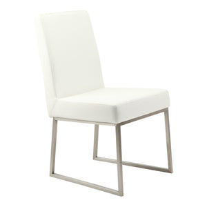 HomeRoots Set of Two Modern White Faux Leather Dining Chairs with Silver Legs for Stylish Comfort & Versatility 527868