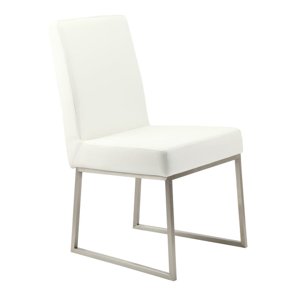 HomeRoots Set of Two Modern White Faux Leather Dining Chairs with Silver Legs for Stylish Comfort & Versatility 527868