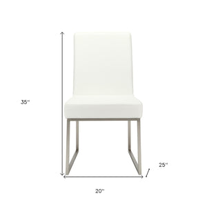 HomeRoots Set of Two Modern White Faux Leather Dining Chairs with Silver Legs for Stylish Comfort & Versatility 527868