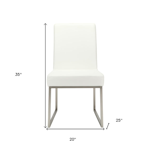 HomeRoots Set of Two Modern White Faux Leather Dining Chairs with Silver Legs for Stylish Comfort & Versatility 527868
