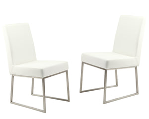 HomeRoots Set of Two Modern White Faux Leather Dining Chairs with Silver Legs for Stylish Comfort & Versatility 527868