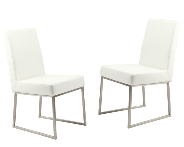 HomeRoots Set of Two Modern White Faux Leather Dining Chairs with Silver Legs for Stylish Comfort & Versatility 527868