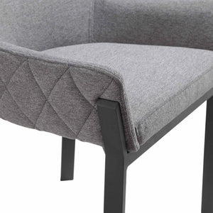 HomeRoots Set of Two Contemporary Gray Upholstered Dining Arm Chairs with Metal Frames for Modern Elegance 527869