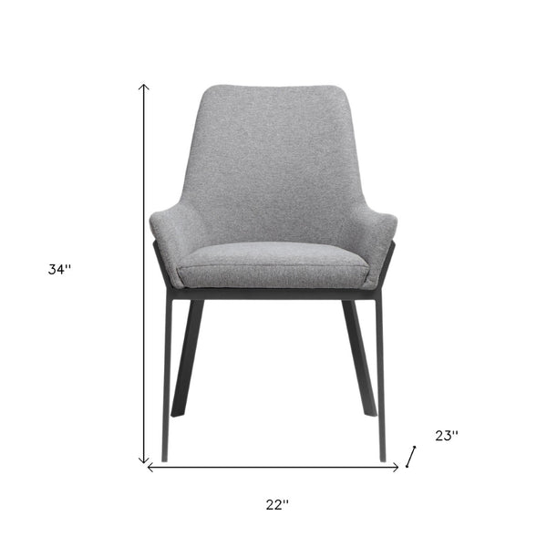 HomeRoots Set of Two Contemporary Gray Upholstered Dining Arm Chairs with Metal Frames for Modern Elegance 527869