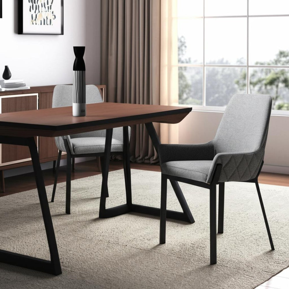 HomeRoots Set of Two Contemporary Gray Upholstered Dining Arm Chairs with Metal Frames for Modern Elegance 527869