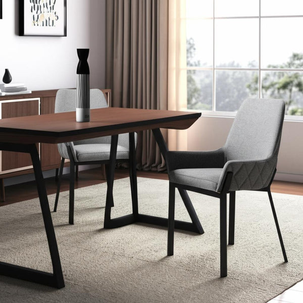 HomeRoots Set of Two Contemporary Gray Upholstered Dining Arm Chairs with Metal Frames for Modern Elegance 527869