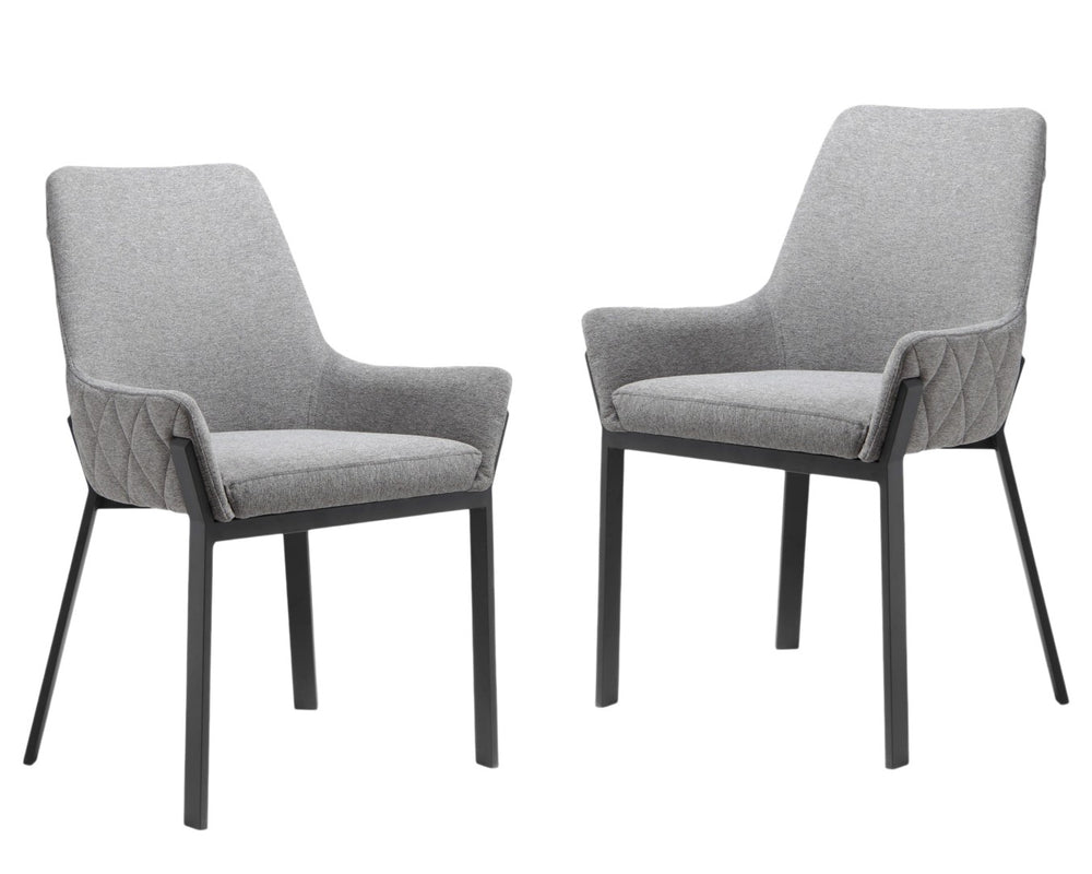 HomeRoots Set of Two Contemporary Gray Upholstered Dining Arm Chairs with Metal Frames for Modern Elegance 527869