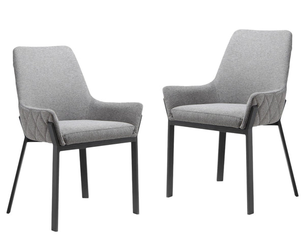 HomeRoots Set of Two Contemporary Gray Upholstered Dining Arm Chairs with Metal Frames for Modern Elegance 527869