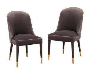 HomeRoots Set of Two Elegant Gray Black and Gold Velvet Dining Chairs for Modern Home Interiors 527871