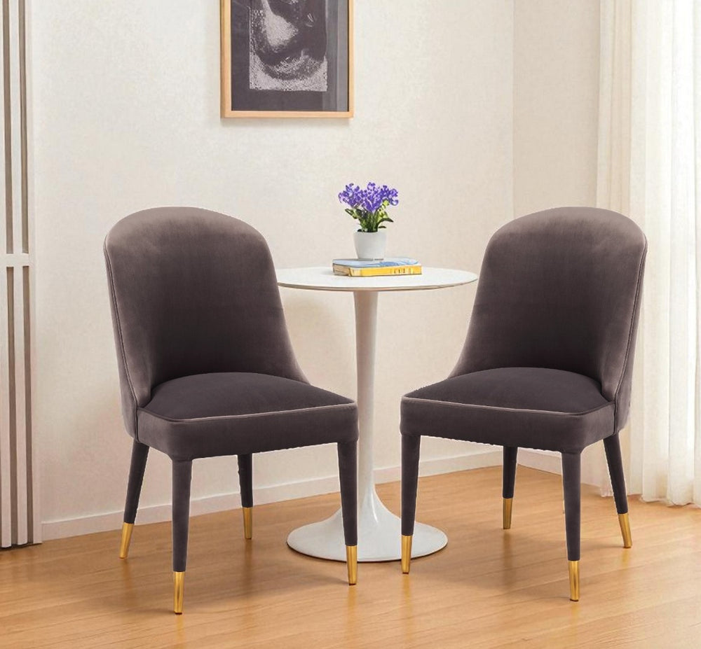 HomeRoots Set of Two Elegant Gray Black and Gold Velvet Dining Chairs for Modern Home Interiors 527871