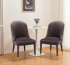 HomeRoots Set of Two Elegant Gray Black and Gold Velvet Dining Chairs for Modern Home Interiors 527871