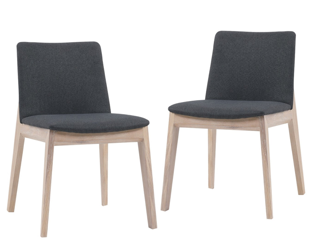HomeRoots Set of Two Gray Upholstered Dining Side Chairs with Natural Wood Legs - Modern Mid-Century Design 527872