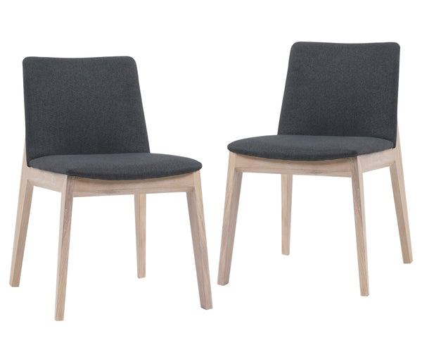 HomeRoots Set of Two Gray Upholstered Dining Side Chairs with Natural Wood Legs - Modern Mid-Century Design 527872