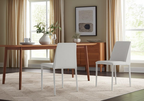 HomeRoots Set of Two Elegant White Fabric and Iron Dining Side Chairs for Modern Home Décor and Comfort 527873