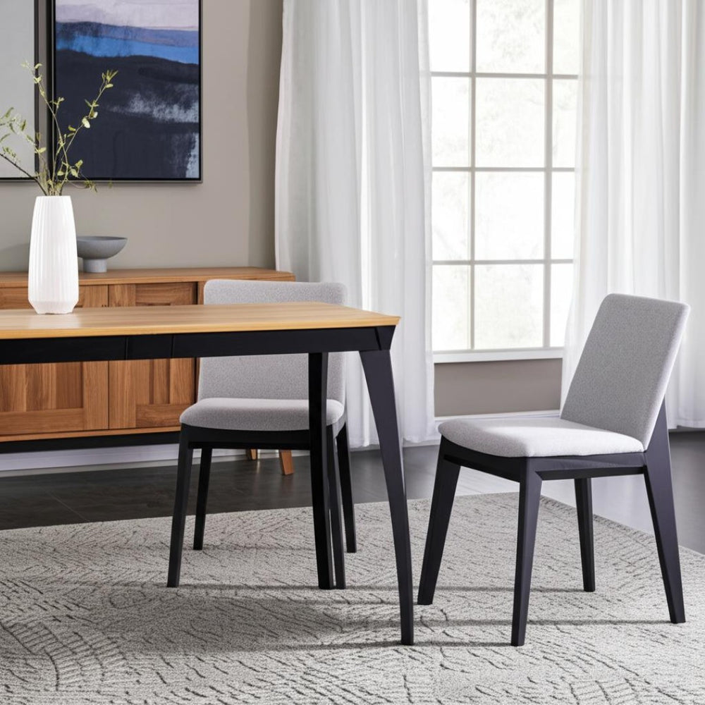 HomeRoots Set of Two Mid-Century Light Gray Upholstered Dining Chairs with Solid Black Wood Legs, Versatile! 527879