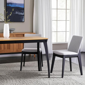 HomeRoots Set of Two Mid-Century Light Gray Upholstered Dining Chairs with Solid Black Wood Legs, Versatile! 527879