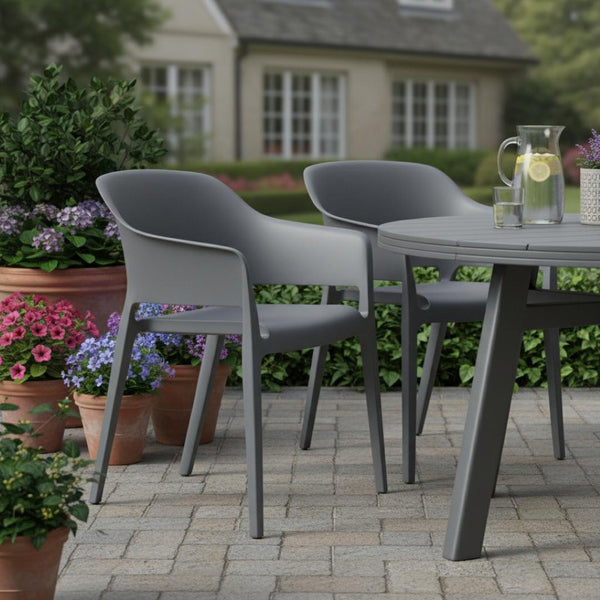HomeRoots Set of Two Gray Heavy-Duty Plastic Stacking Chairs for Outdoor Dining, Comfort & Modern Style 527886