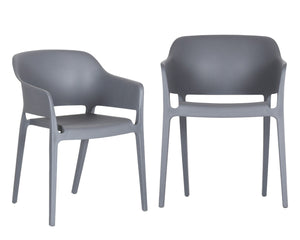HomeRoots Set of Two Gray Heavy-Duty Plastic Stacking Chairs for Outdoor Dining, Comfort & Modern Style 527886