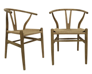 HomeRoots Set of Two Elegant Natural Solid Wood Wishbone Back Armchairs for Stylish Dining & Accent Seating 527891