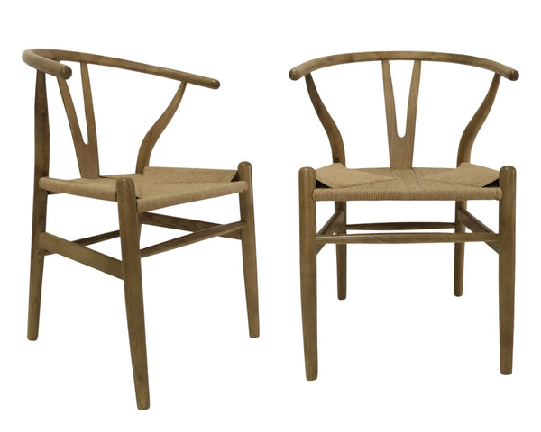 HomeRoots Set of Two Elegant Natural Solid Wood Wishbone Back Armchairs for Stylish Dining & Accent Seating 527891