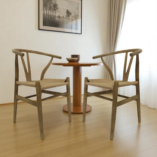 HomeRoots Set of Two Elegant Natural Solid Wood Wishbone Back Armchairs for Stylish Dining & Accent Seating 527891