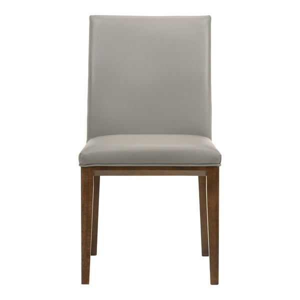 HomeRoots Set of Two Gray and Brown Leather Dining Chairs - Rustic Solid Wood Design for Modern Spaces 527893