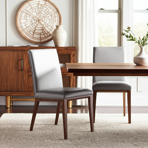 HomeRoots Set of Two Gray and Brown Leather Dining Chairs - Rustic Solid Wood Design for Modern Spaces 527893