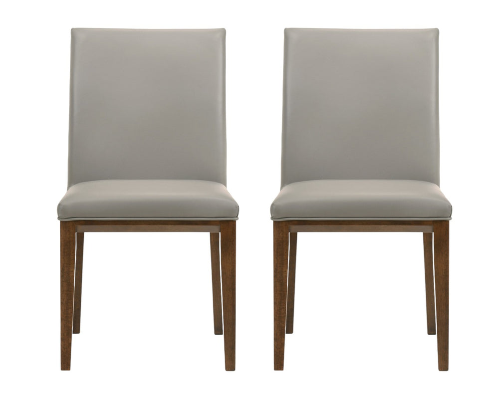 HomeRoots Set of Two Gray and Brown Leather Dining Chairs - Rustic Solid Wood Design for Modern Spaces 527893