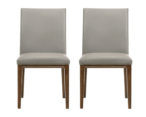 HomeRoots Set of Two Gray and Brown Leather Dining Chairs - Rustic Solid Wood Design for Modern Spaces 527893