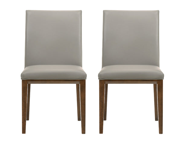 HomeRoots Set of Two Gray and Brown Leather Dining Chairs - Rustic Solid Wood Design for Modern Spaces 527893