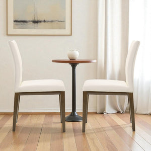 HomeRoots Set of Two Chic White and Brown Leather Dining Side Chairs – Modern Comfort for Any Space 527894