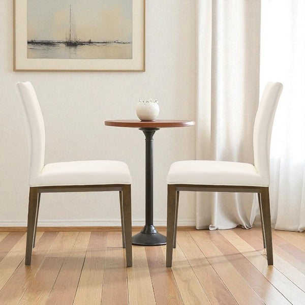 HomeRoots Set of Two Chic White and Brown Leather Dining Side Chairs – Modern Comfort for Any Space 527894