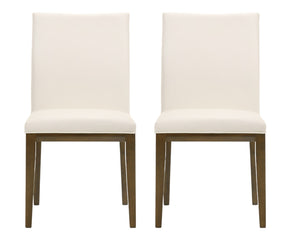 HomeRoots Set of Two Chic White and Brown Leather Dining Side Chairs – Modern Comfort for Any Space 527894