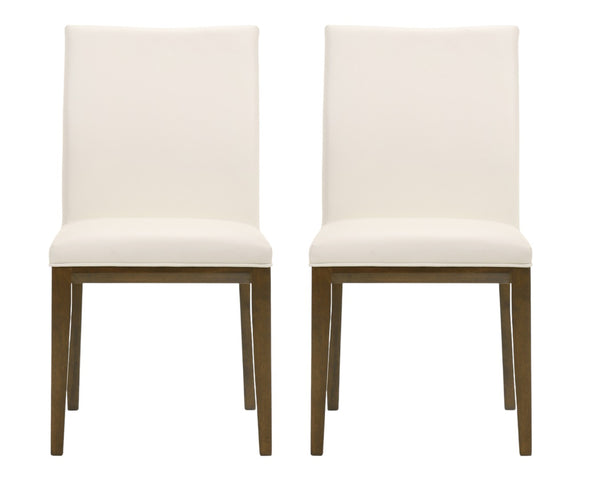 HomeRoots Set of Two Chic White and Brown Leather Dining Side Chairs – Modern Comfort for Any Space 527894