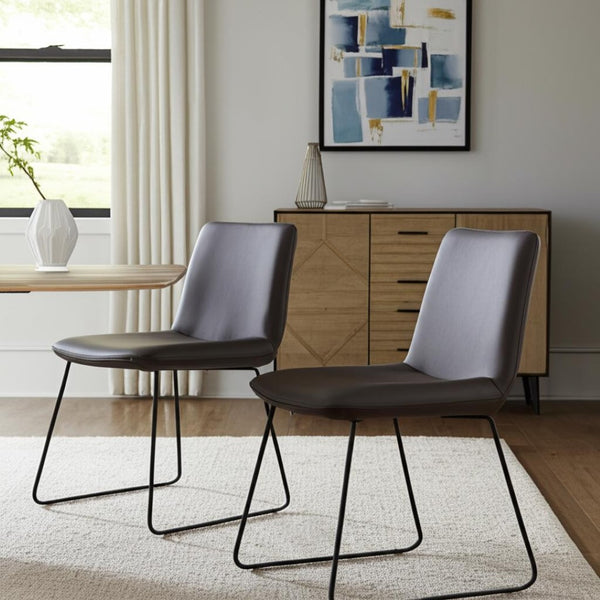 HomeRoots Set of Two Stylish Black Leather & Metal Dining Chairs - Modern Comfort for Any Space! 527895