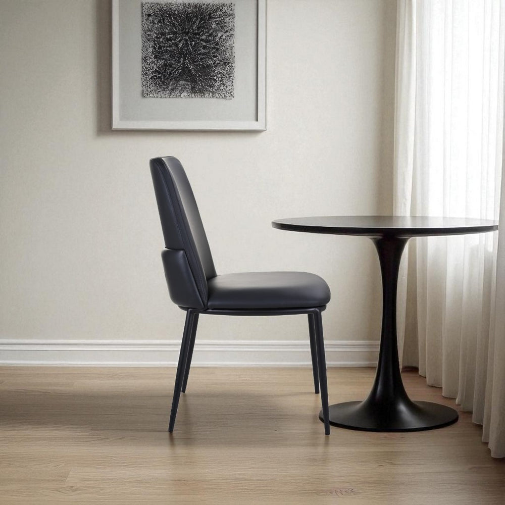 HomeRoots Black Upholstered Leather Dining Side Chair - Modern Design, Ergonomic Comfort, Versatile Accent Seating 527897