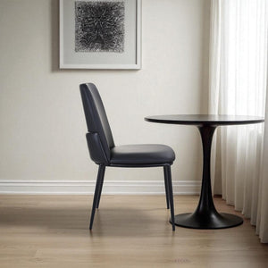 HomeRoots Black Upholstered Leather Dining Side Chair - Modern Design, Ergonomic Comfort, Versatile Accent Seating 527897