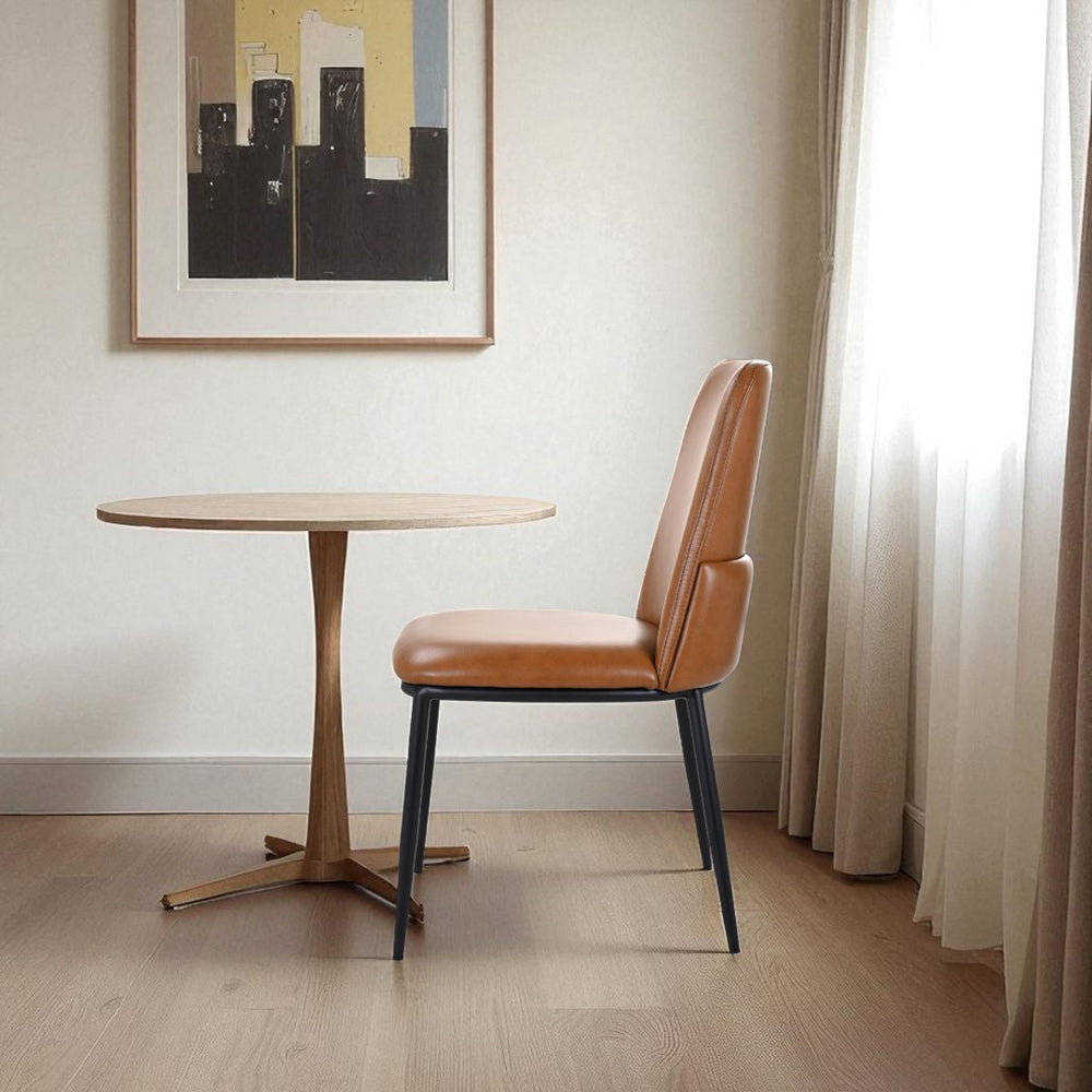 HomeRoots Brown Upholstered Leather Dining Side Chair - Stylish, Comfortable Seating for Modern Spaces & Versatility 527898
