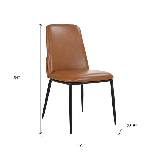 HomeRoots Brown Upholstered Leather Dining Side Chair - Stylish, Comfortable Seating for Modern Spaces & Versatility 527898