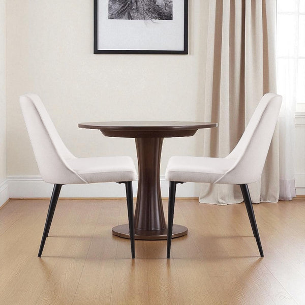 HomeRoots Set of Two Contemporary Cream Upholstered Dining Chairs with Black Legs for Versatile Seating 527899