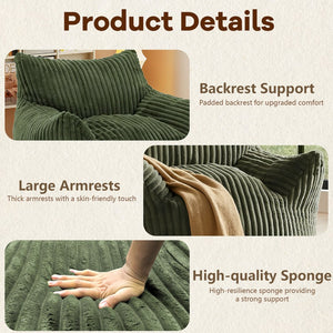 English Elm Curved Corduroy Suede Lounger with Ottoman Ergonomic Support for Modern Small Spaces Green W3737P423727