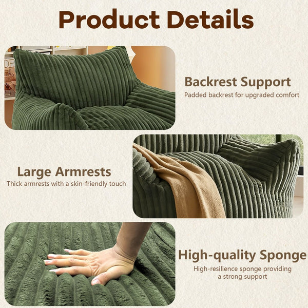 English Elm Curved Corduroy Suede Lounger with Ottoman Ergonomic Support for Modern Small Spaces Green W3737P423727
