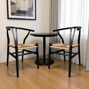 HomeRoots Set of Two Black Solid Wood Wishbone Back Chairs - Stylish Scandinavian Design for Modern Spaces 527901