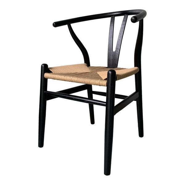 HomeRoots Set of Two Black Solid Wood Wishbone Back Chairs - Stylish Scandinavian Design for Modern Spaces 527901