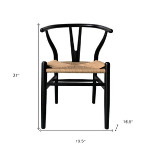 HomeRoots Set of Two Black Solid Wood Wishbone Back Chairs - Stylish Scandinavian Design for Modern Spaces 527901