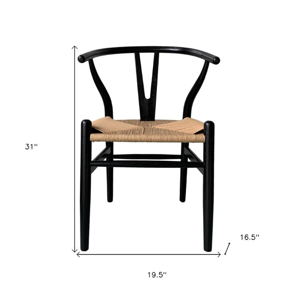 HomeRoots Set of Two Black Solid Wood Wishbone Back Chairs - Stylish Scandinavian Design for Modern Spaces 527901
