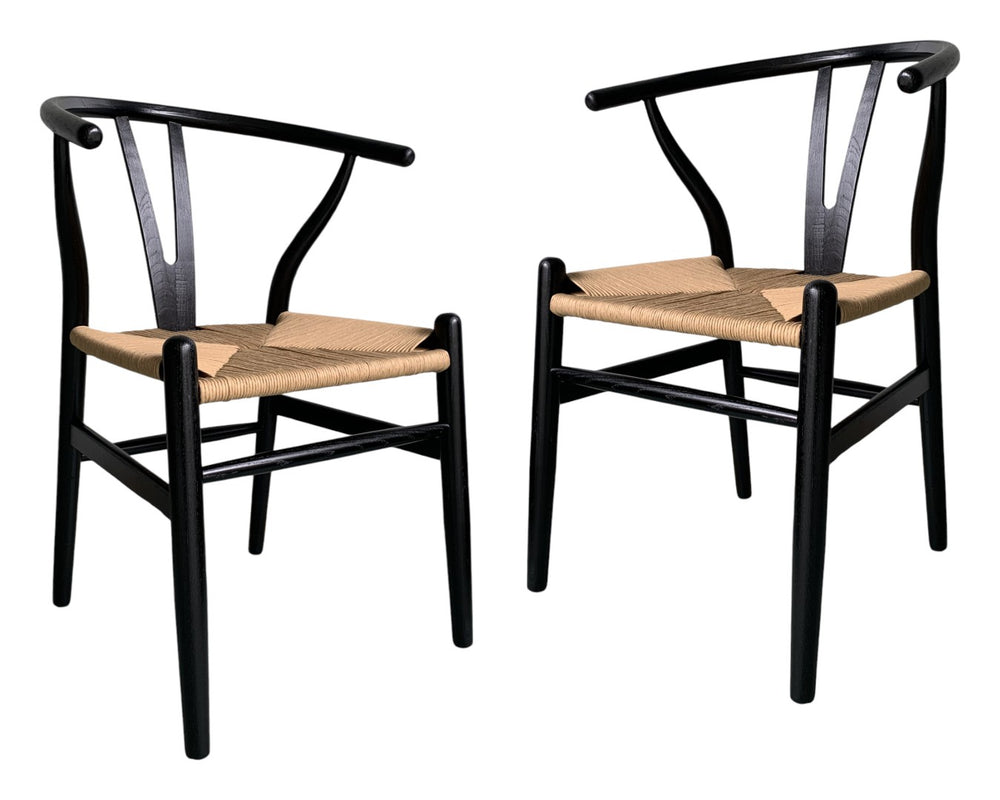 HomeRoots Set of Two Black Solid Wood Wishbone Back Chairs - Stylish Scandinavian Design for Modern Spaces 527901