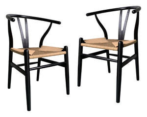 HomeRoots Set of Two Black Solid Wood Wishbone Back Chairs - Stylish Scandinavian Design for Modern Spaces 527901